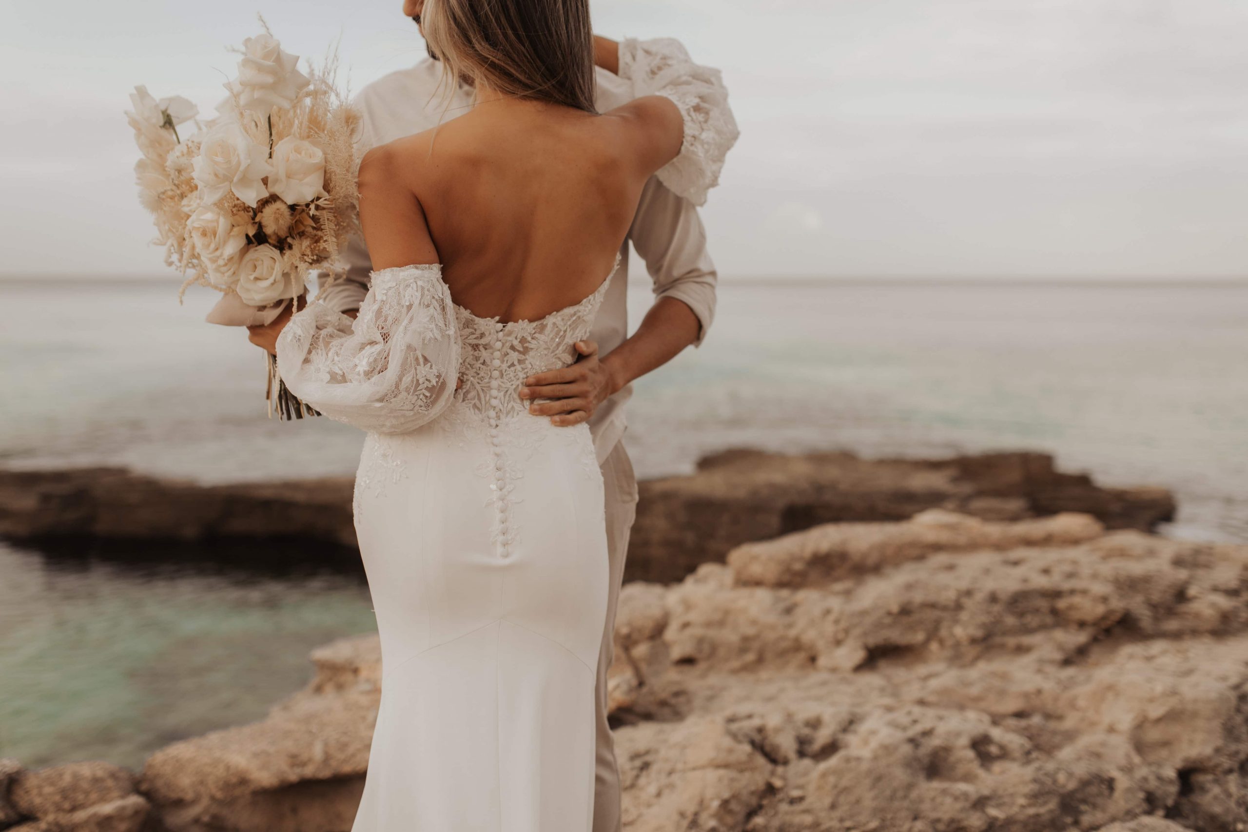 wedding first look elopement day, bride and groom embracing