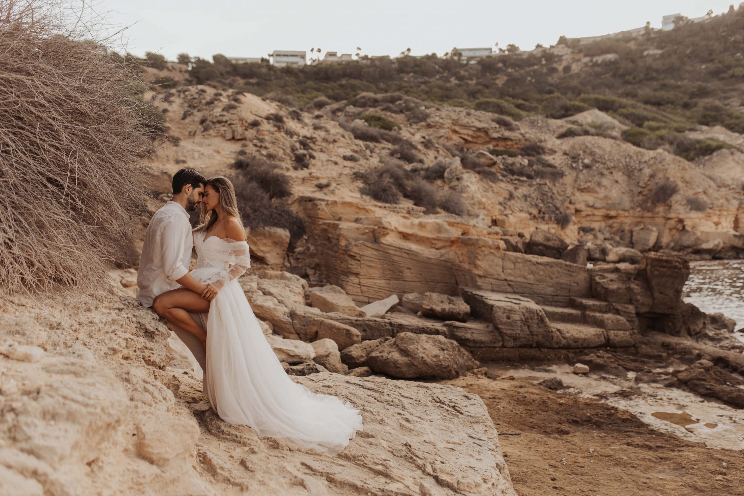 wedding first look elopement day, bride and groom embracing