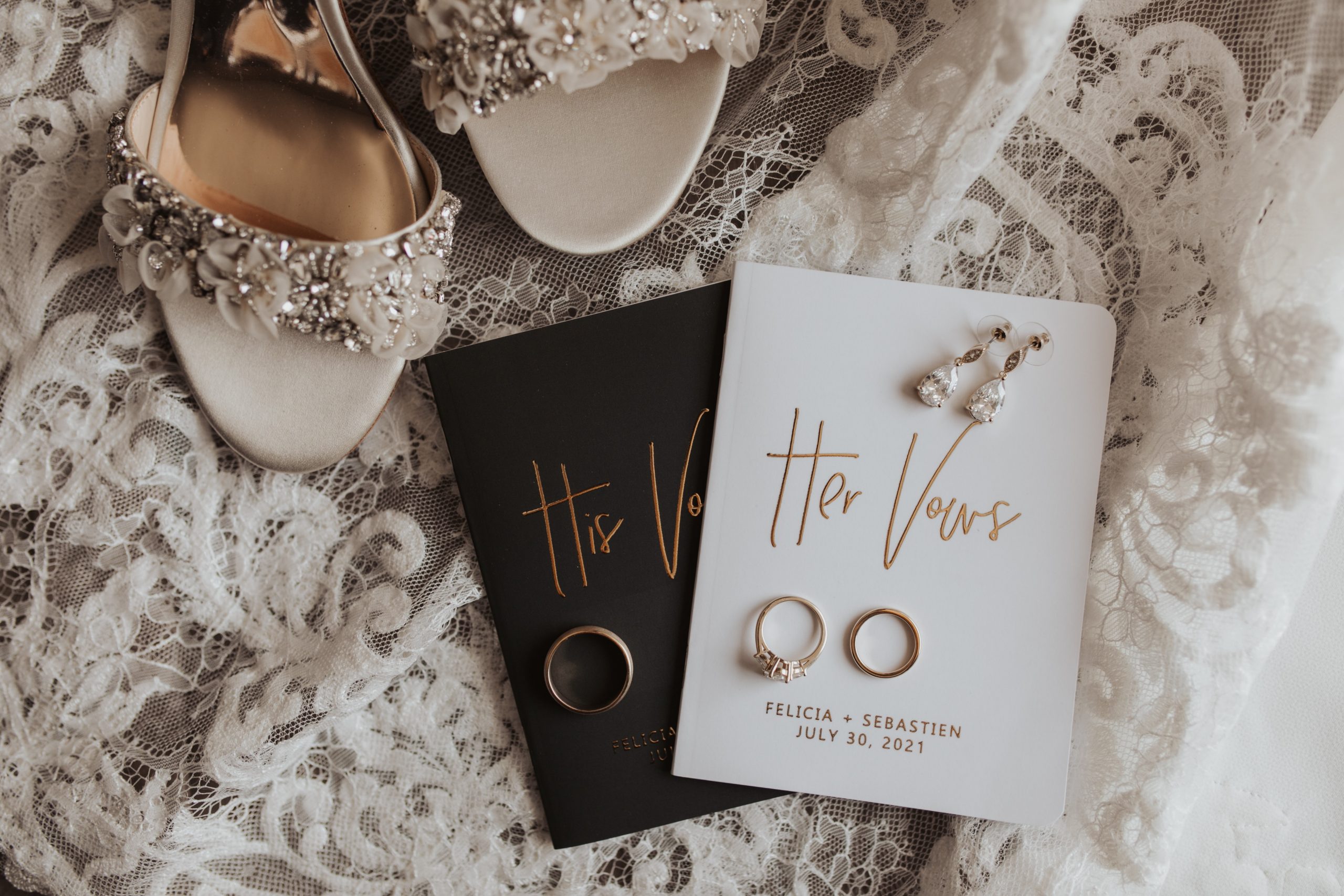 wedding vow booklets and bridal shoes
