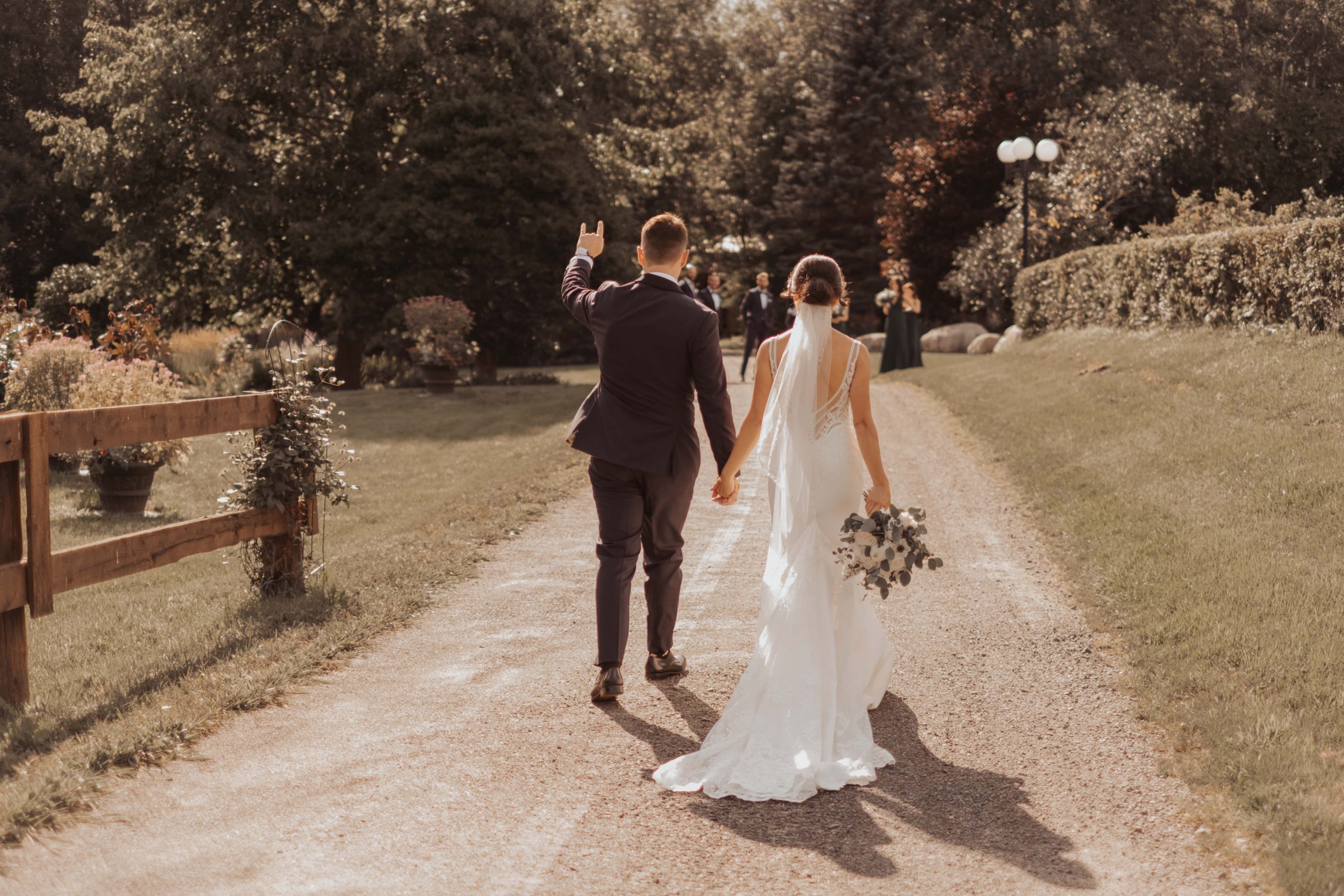 wedding vows bride and groom walking away